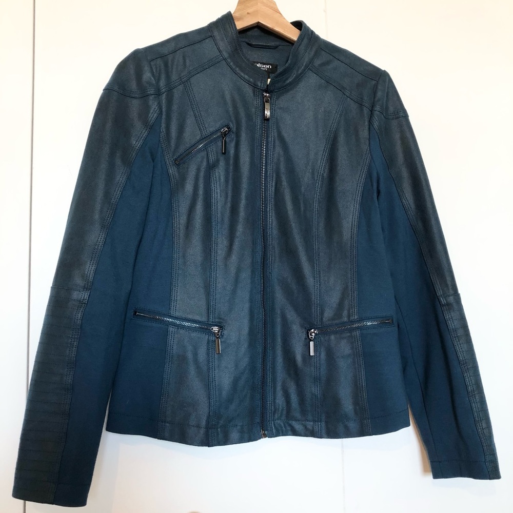 [S-M] Olsen Europe Jewel Tone Blue Vegan Leather Jacket
